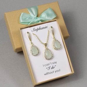 Light mint earrings Pale mint bridesmaid necklace earrings Bridesmaids gift Mint green bridal jewelry Gold mint earrings Mother Sister XY1