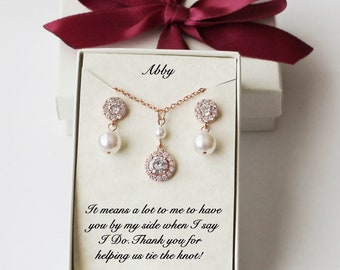 Brincos para madrinhas, conjunto de pulseira e colar, presente de zircônia cúbica e pérola, brincos para madrinhas, conjunto de joias para madrinhas, conjunto de joias para casamento