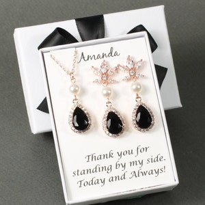 Black zirconia bridesmaids necklace earrings Rose gold bridesmaids pearl jewelry Silver Bridesmaid bracelet earrings Black wedding XY1