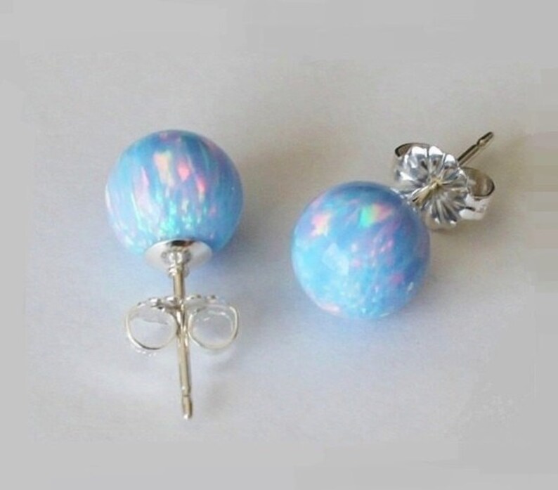 Orecchini A Pallina In Opale Sintetico, Argento 925, 3-8 Mm - Ipoallergenici, Regalo In Elegante Confezione