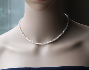 Petite 4mm witte zoetwater parel ketting, echte parel ketting, bruidsmeisje ketting bloemenmeisje cadeau kleine parel ketting bruids cadeau