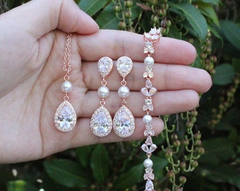 Braut Perlen Schmuck-set Hochzeit Schmuck-set Brautjungfer Geschenke Perlenkette Ohrringe Armband Brautschmuck Träne Tropfen Ohrringe Halskette