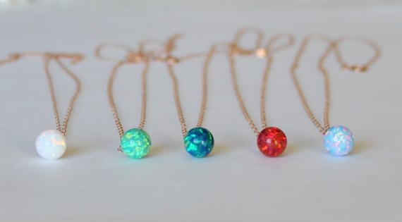 8mm Fire Opal pendant necklace Rose Gold filled opal necklace gold opal necklace Birthstone necklace Silver opal necklace Bridesmaid gift