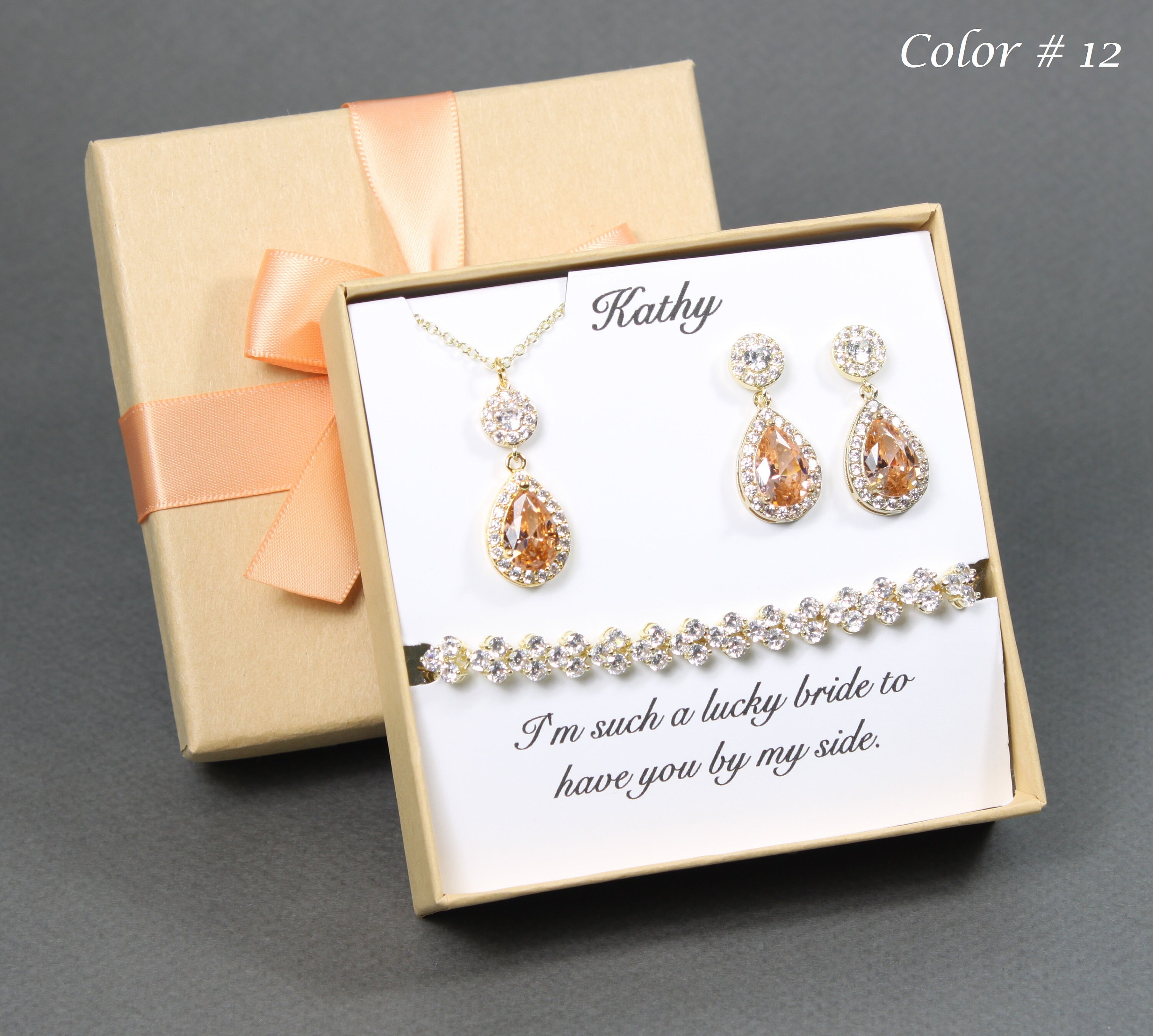 Bridesmaids Jewelry  Bridesmaid Necklace and Earrings Set  Available in  Rose Gold Silver and Yellow Gold  ADORA by Simona