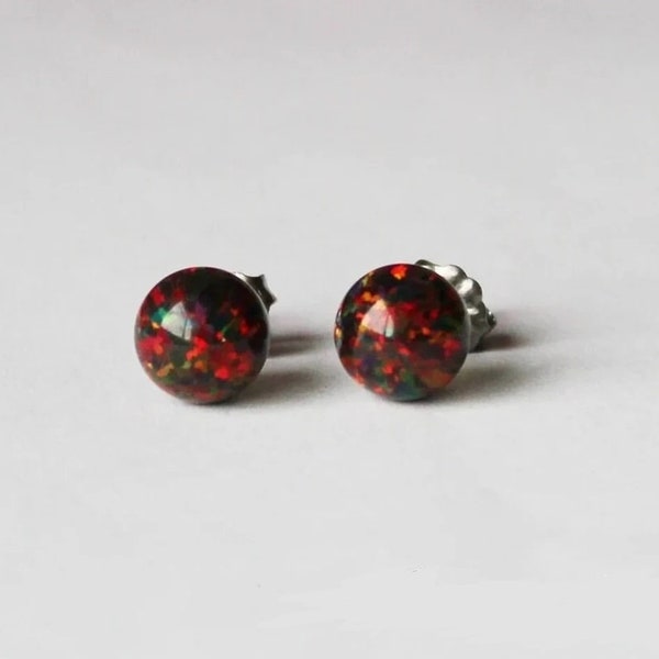 4mm, 6mm or 8mm Cherry fire opal ball studs Deep red opal stud earrings Titanium studs Birthday gift for her black red opal Christmas gift