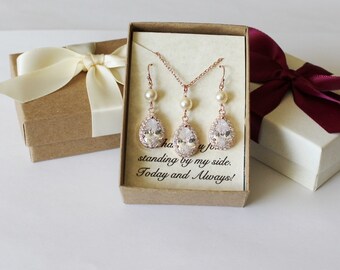 Bridesmaid jewelry set, Bridesmaid earrings necklace set, Tear drop cubic zirconia set, Wedding jewelry, Bridesmaid gift,Bridesmaid necklace