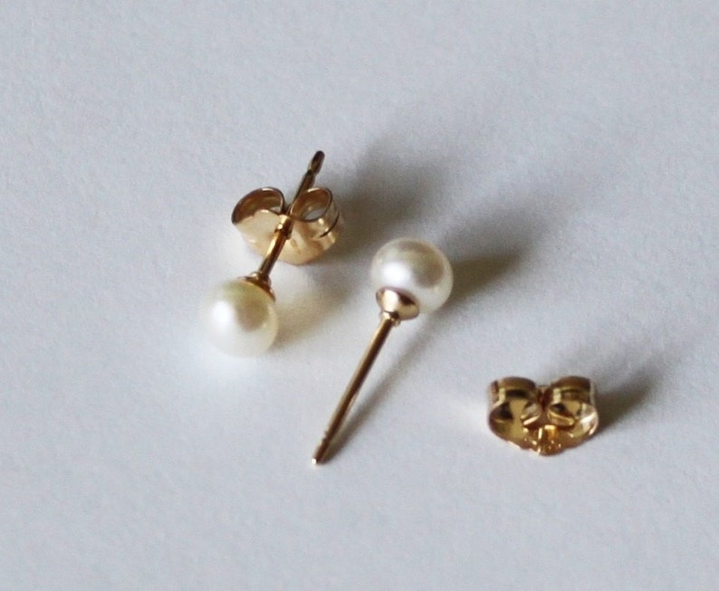 Tiny 3mm, 4mm, 5mm white fresh water pearl studs 14K gold filled earrings small pearl earrings flower girl earrings small pearl studs image 1