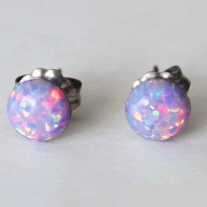 8mm Lavender Opal stud earrings, opal earrings, hypoallergenic Titanium earrings, Purple opal studs, Lavender studs, October birthstone