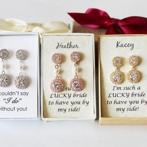 Bridesmaid gift, double round CZ bridesmaid earrings, Flower girl CZ earrings, Bridesmaid bracelet earrings necklace set, Wedding jewelry