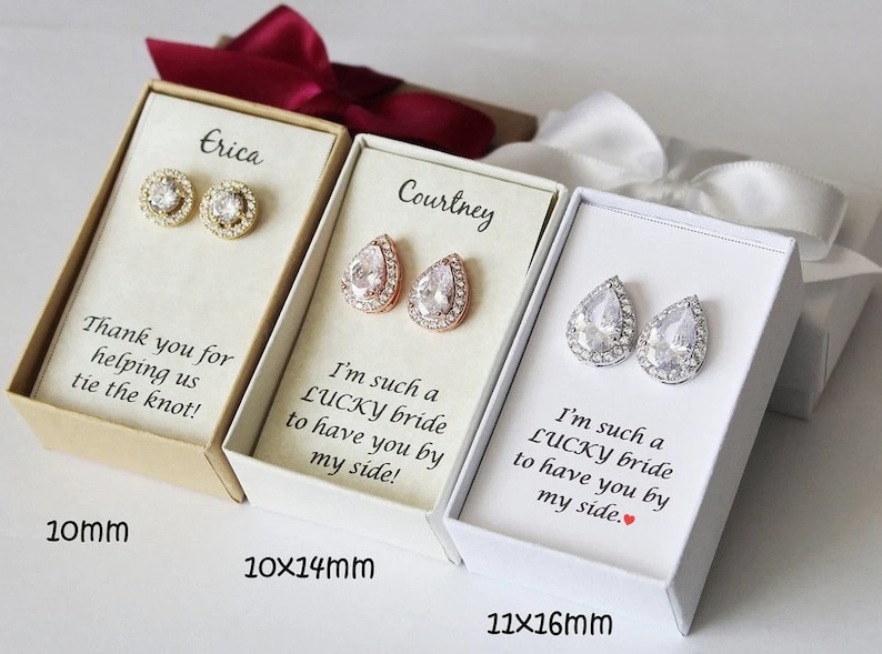 Custom personalized bridesmaid gift Engraved bridesmaid earrings Tear drop bridesmaid earring round earring gift custom message ribbon color image 5