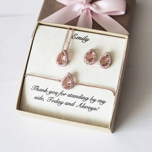 Pink Morganite bridesmaid earrings Pink bridesmaid jewelry Morganite earrings necklace bracelet set Bridesmaid gift set Pink Morganite set