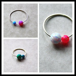 Anillo de ópalo, Anillo de ópalo doble, anillo, Joyería de ópalo, Anillo de piedra de nacimiento, Anillo de ópalo dual, Anillo de bola de ópalo, Anillo de apilamiento de ópalo, Anillo ajustable
