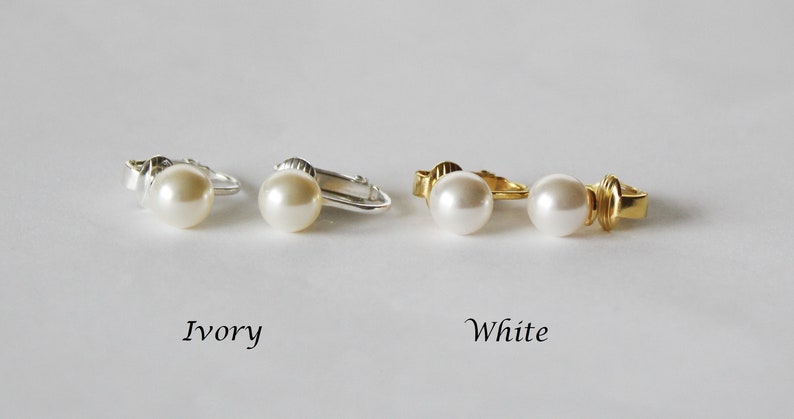 Clip en pendientes de perlas Swarovski Clip en tachuelas de perlas Orejas no perforadas Pendiente de dama de honor Regalo de fiesta nupcial Clip en pendiente Color personalizado imagen 8
