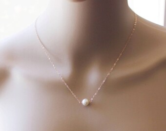 Zoetwaterparelketting, 8 mm Echte parelketting - 14K rose goud gevulde ketting - Bruidsmeisje sieraden - Bruidsmeisje ketting - Bruidscadeau