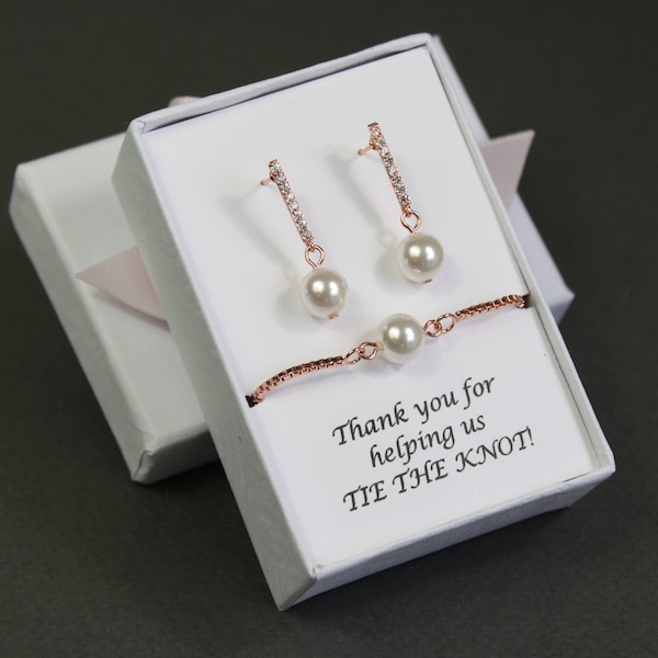 Custom pearl bridesmaid earrings Bridesmaid gift Bridesmaid bracelet earrings necklace set Bridesmaid pearl CZ post earrings wedding gift