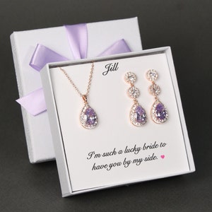 Lavender bridal jewelry set Light Amethyst wedding earrings necklace bracelet set Light purple bridesmaid jewelry set Wedding earrings