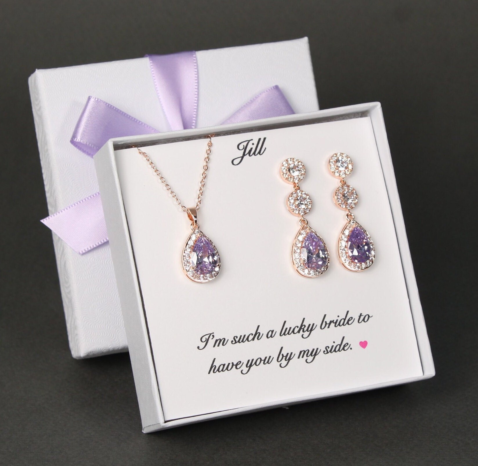 Conjunto de joias de noiva lavanda, brincos de casamento de ametista clara, conjunto de colar e pulseira, conjunto de joias de madrinha roxa clara, brincos de casamento