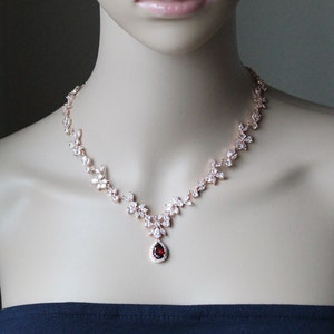 Burgundy bridal necklace wedding earrings necklace bracelet set Bridal jewelry set Dark red bridal jewelry set Garnet red bridal XY1