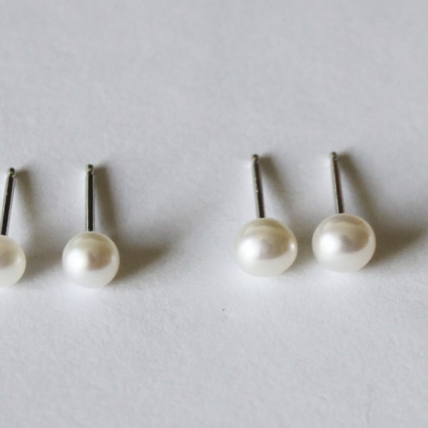 Tiny 3mm, 4mm, 5mm white fresh water pearl studs- small pearl earrings solid sterling silver earrings flower girl earrings small pearl studs