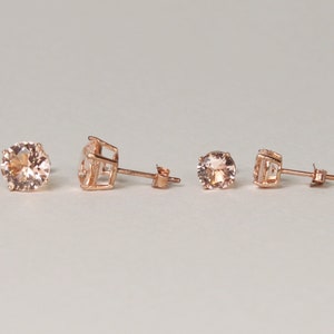 925 Sterling Silver Pink Morganite Cubic Zirconia stud earrings Bridesmaid earrings Flower girl gift Rose gold earrings Pink bridesmaid XY1