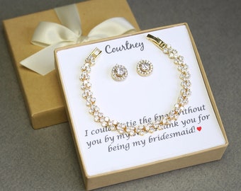 Custom Personalized CZ bridesmaid gift set bridesmaid bracelet earrings bridesmaid necklace Wedding gift set Bridesmaid earrings XY1