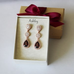 Bridesmaid earrings Bridal necklace earrings set round and pear earrings Bridesmaid gift Burgundy Dark red bridesmaid jewelry gift XY1