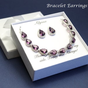 Purple plum bridesmaid earrings bracelet set Bridesmaid gift Mother wedding gift Bridesmaid jewelry Dark purple wedding gifts Moms gift