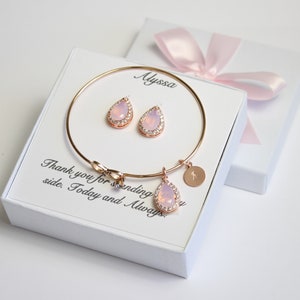 Benutzerdefinierte Farbe Opal Brautjungfer Ohrringe Brautjungfer Geschenk Brautjungfer Geschenk Opal rosa Brautjungfer Unendlichkeitsarmband Ohrringe Halskette blush Brautschmuck