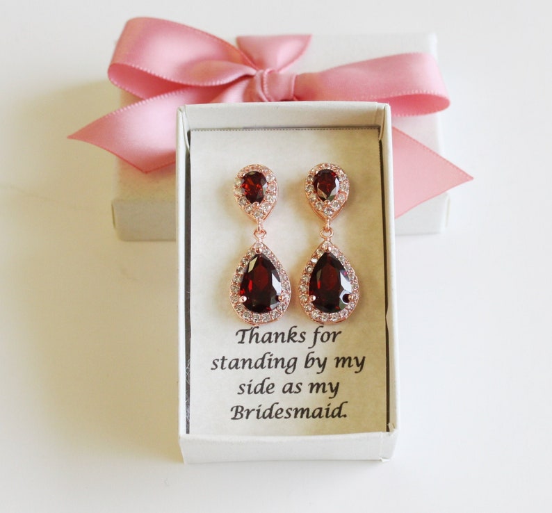 Dark red wedding jewelry Deep red CZ pearl wedding necklace set Burgundy red bridal necklace Wine red bridesmaid earrings necklace gift