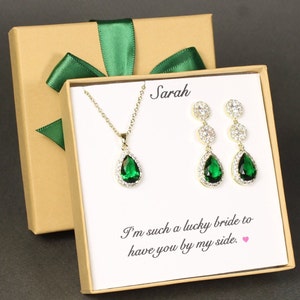 Emerald Bridal jewelry set Green wedding earrings necklace bracelet set Emerald green bridesmaid gifts Emerald green jewelry prom party gift