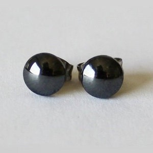 6mm Metallic Black Hemalyke stud earrings, hypoallergenic Titanium post earrings, sensitive ears, Unisex studs, Father&#39;s day gift