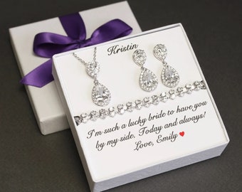 Braut Ohrringe CZ Tropfen Ohrringe Brautjungfer Armband Halskette Silber Hochzeit Brautjungfer Schmuck Rose Gold Brautjungfer Geschenk Braut Mutter