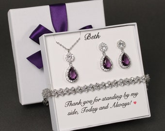 Plum bridesmaid earrings Dark purple tear drop earrings Bridesmaid gift bridesmaid necklace bracelet Purple plum bridesmaid wedding jewelry