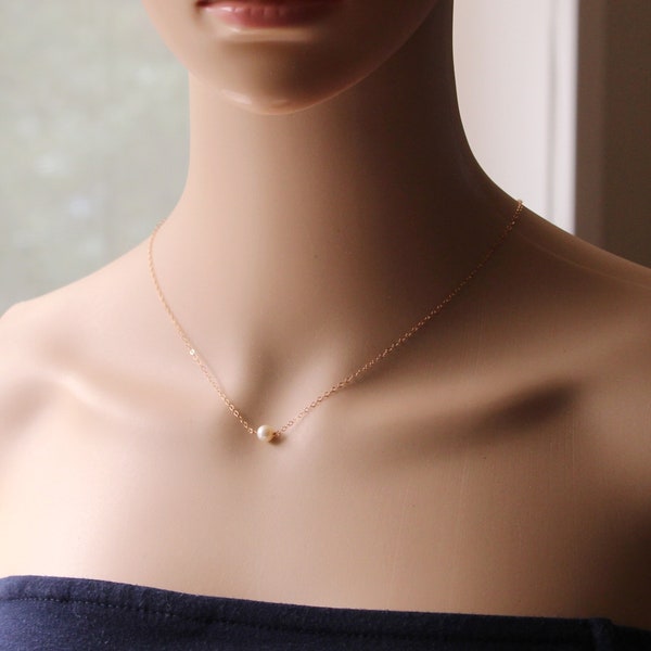 Dainty natural white pearl necklace 14K Rose gold filled Fresh water pearl necklace Real pearl necklace Flower girl necklace bridesmaid gift