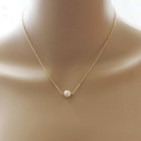 Bridesmaid necklace- Floating pearl necklace- Bridesmaid gift- Bridal necklace- Rose gold necklace- Bridal party jewelry- Bridesmaid gifts