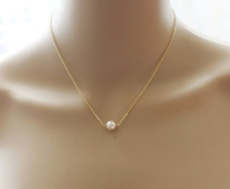 Bridesmaid necklace Floating pearl necklace Bridesmaid gift Bridal necklace Rose gold necklace Bridal party jewelry Bridesmaid gifts image 1