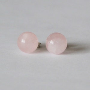 Natural Rose Quartz ball earring studs Sterling Silver Pink rose quartz stud earrings Pale pink bridesmaid earrings, Light pink gem studs