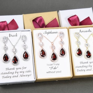 Burgundy Bridal earrings Bridal necklace earrings set Dark red bridesmaid jewelry Red bridal party gifts Bridesmaids burgundy jewelry XY1