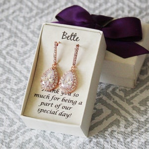 CZ post bridesmaid earrings Bridesmaid gift Bridesmaid earring necklace set Bridesmaid jewelry Bridesmaid bracelet Rose gold wedding earring