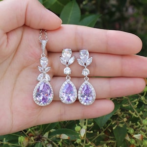Lavender bridal necklace earrings set Wedding jewelry set Light purple Amethyst wedding earrings bridal necklace Bridesmaid jewelry gift XY1