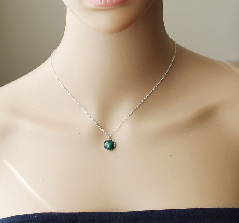 Sterling Silver Natural Green Malachite Necklace, Malachite necklace, Green gemstone necklace Christmas necklace Birthday gift, Holiday gift image 2