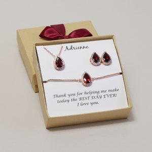Burgundy wedding jewelry set, Garnet bridesmaid bracelet earrings necklace Bridesmaids earrings Dark red bridesmaids gift Wedding XY1