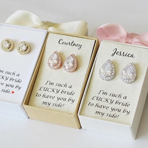 Custom personalized bridesmaid gift Engraved bridesmaid earrings Tear drop bridesmaid earring round earring gift custom message ribbon color