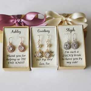 Bridesmaid earrings CZ round pendant drop earrings gold filled sterling silver hook earrings gold earrings Flower girl gift wedding gift set