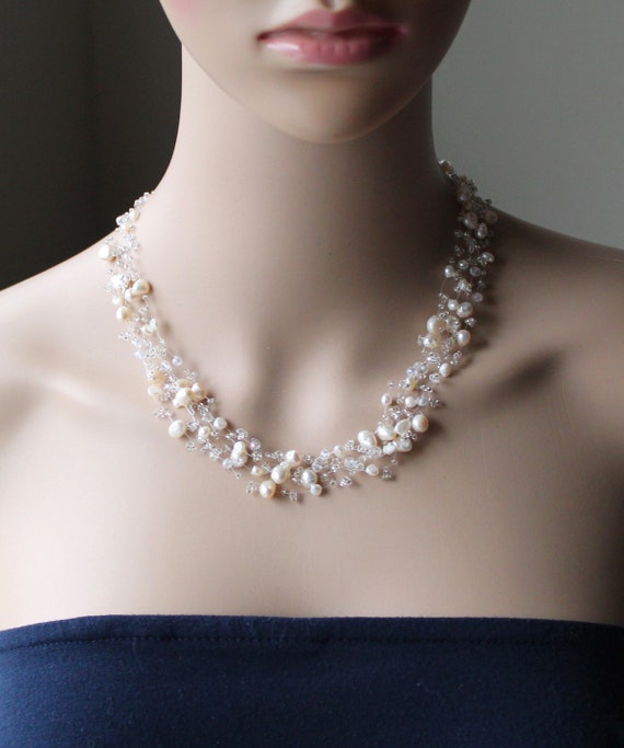 Illusion 30 Inch Pearl Necklace Multi Strand Bridesmaid Jewelry In