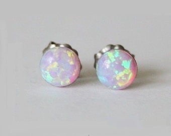 6mm Pink opal stud earrings, Hypoallergenic Titanium earrings, Bridesmaid Opal earring, October birthday, Pink earrings, Bridesmaid earrings