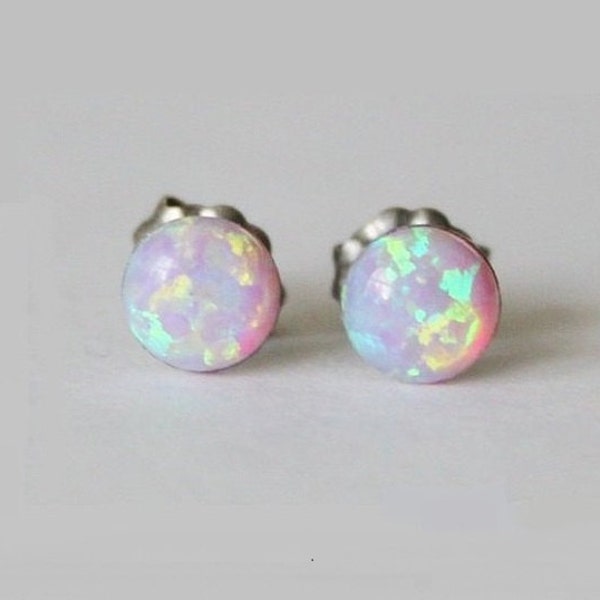 6mm Pink opal stud earrings, Hypoallergenic Titanium earrings, Bridesmaid Opal earring, October birthday, Pink earrings, Bridesmaid earrings