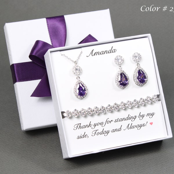 Custom dark purple Bridesmaid necklace earrings set Amethyst bridesmaid gift Deep purple bridesmaid earrings bridesmaid bracelet earrings