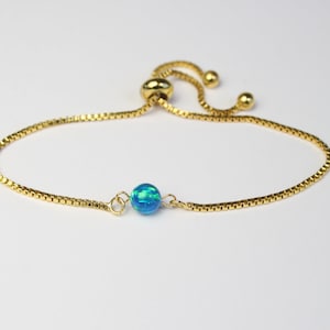 Opal bracelet- Peacock opal bracelet Adjustable opal bracelet Fire Opal bracelet Birthstone gift Gold blue opal bracelet Green opal bracelet