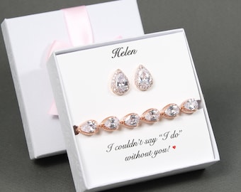 Personalized Tear Drop Bracelet Earrings set, Bridesmaid necklace, Bridesmaid earrings, Bridesmaid gift, Bridesmaid Bridal jewelry XY1